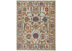 Multi Size Ivory Brown Aqua Color Hand Knotted Oushak Wool Traditional Oriental Rug