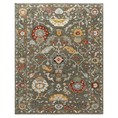 Multi Size Brown Ivory Gold Color Hand Knotted Oushak Wool Traditional Oriental Rug