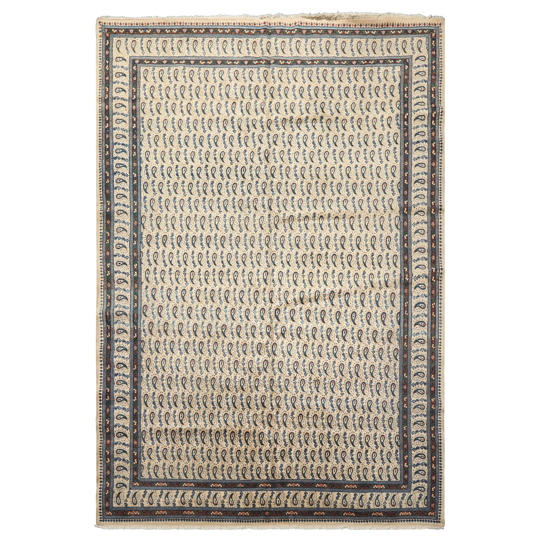8x11 Ivory, Navy, Brown Color Hand Knotted Serabend Wool Traditional Oriental Rug