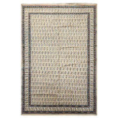 8x11 Ivory, Navy, Brown Color Hand Knotted Serabend Wool Traditional Oriental Rug