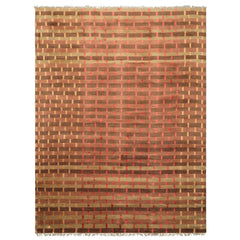 8x10 Raspberry, Rust, Moss Color Hand Knotted Tibetan Wool & Pure Silk Contemporary Oriental Rug