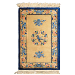 3x5 Gold, Navy, Blush Color Hand Knotted Chinese Art Deco Wool Traditional Oriental Rug