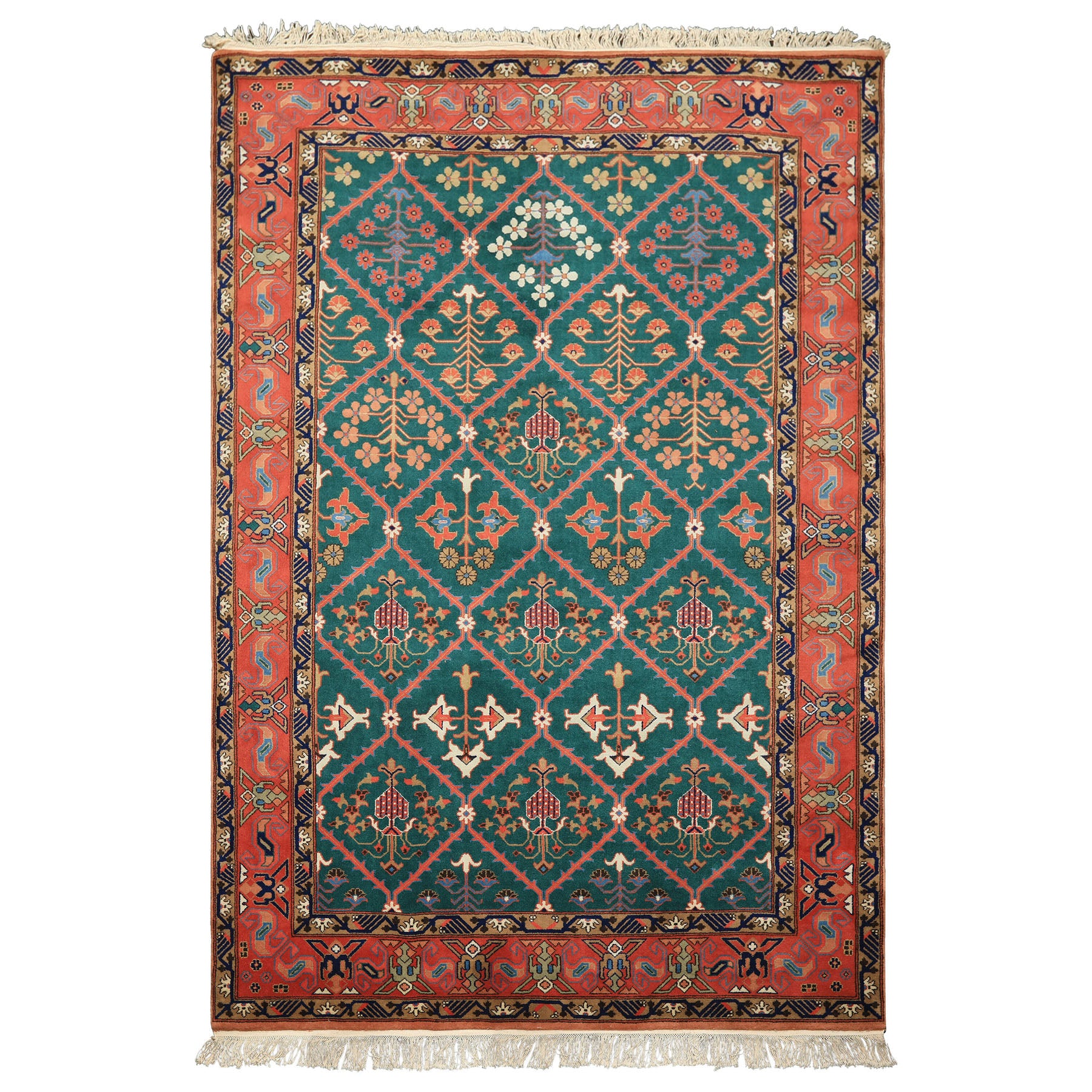 6x9 Turquoise, Orange, Ivory Color Hand Knotted Herati Bidjar New Zealand Wool Traditional Oriental Rug
