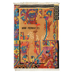 4x6 Tan, Purple, Black Color Hand Knotted Tibetan New Zealand Wool Modern & Contemporary Oriental Rug