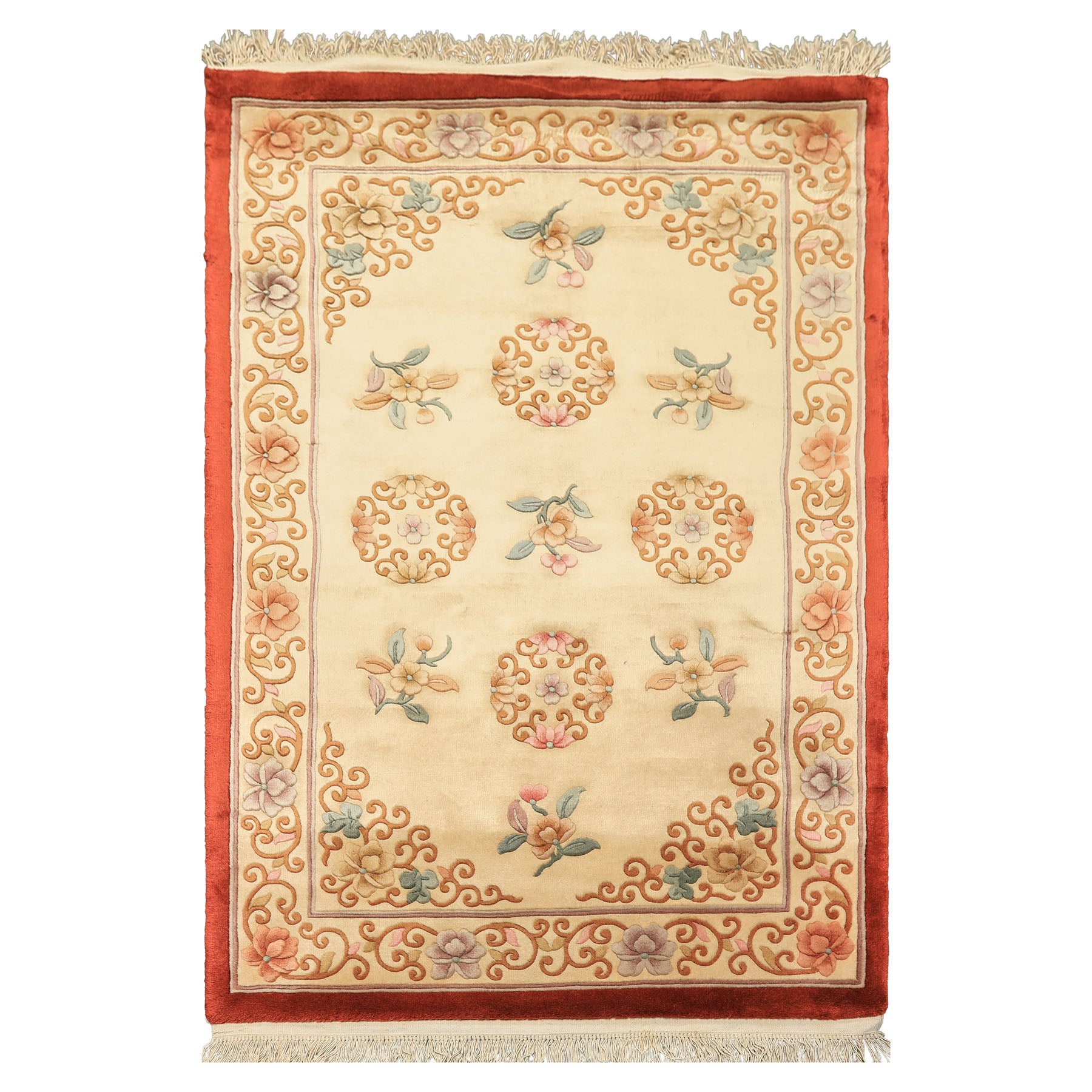 4x6 Beige, Caramel, Taupe Color Hand Knotted Chinese Art Deco Wool Traditional Oriental Rug