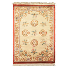 4x6 Beige, Caramel, Taupe Color Hand Knotted Chinese Art Deco Wool Traditional Oriental Rug