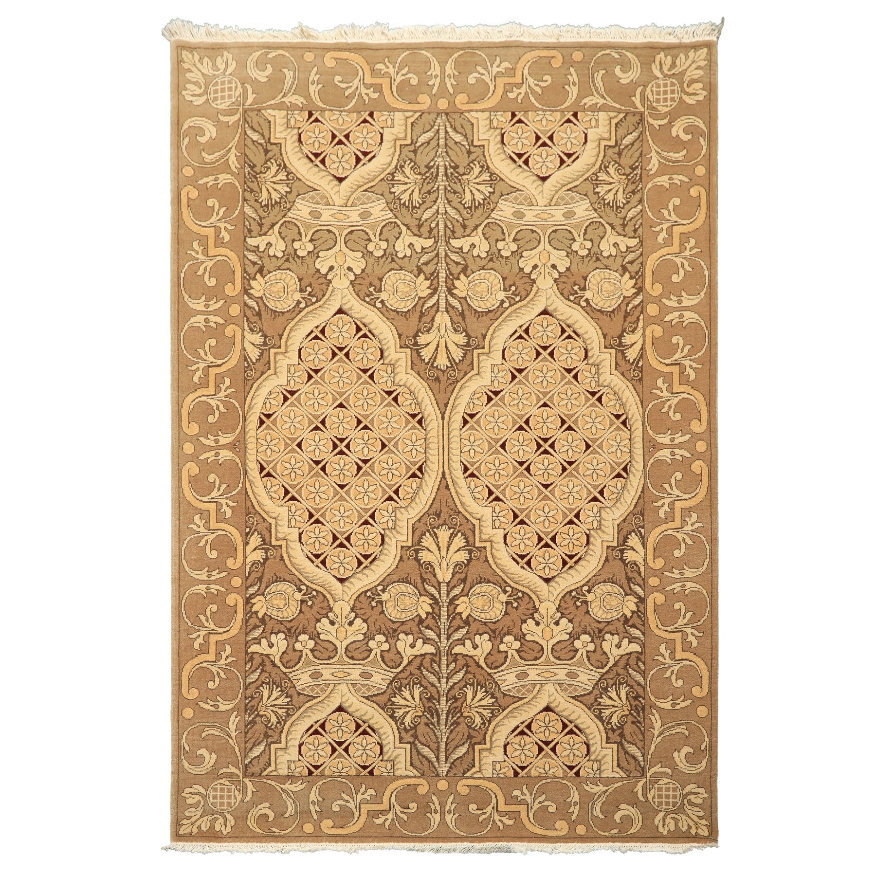 4x6 Moss, Beige, Light Gold Color Hand Knotted Art Deco Wool Arts & Crafts Oriental Rug