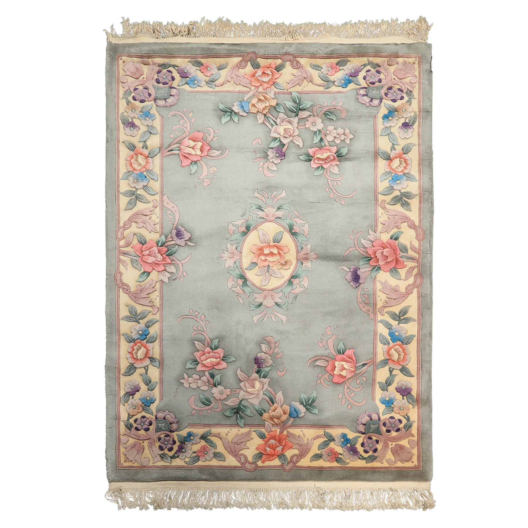 4x6 Celadon, Ivory, Lavender Color Hand Knotted Chinese Art Deco Wool Traditional Oriental Rug