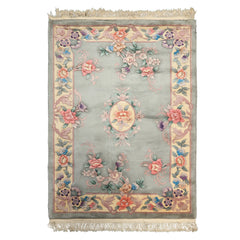 4x6 Celadon, Ivory, Lavender Color Hand Knotted Chinese Art Deco Wool Traditional Oriental Rug