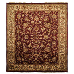 9x12 Maroon, Ivory, Brown Color Hand Knotted Agra Wool Traditional Oriental Rug