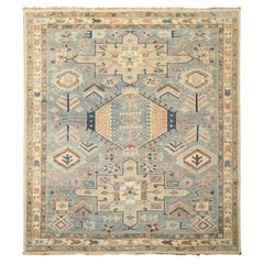 8x10 Aqua, Ivory, Blue Color Hand Knotted Oushak Wool Traditional Oriental Rug