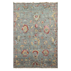 6x9 Gray, Aqua, Pink Color Hand Knotted Oushak Wool Traditional Oriental Rug