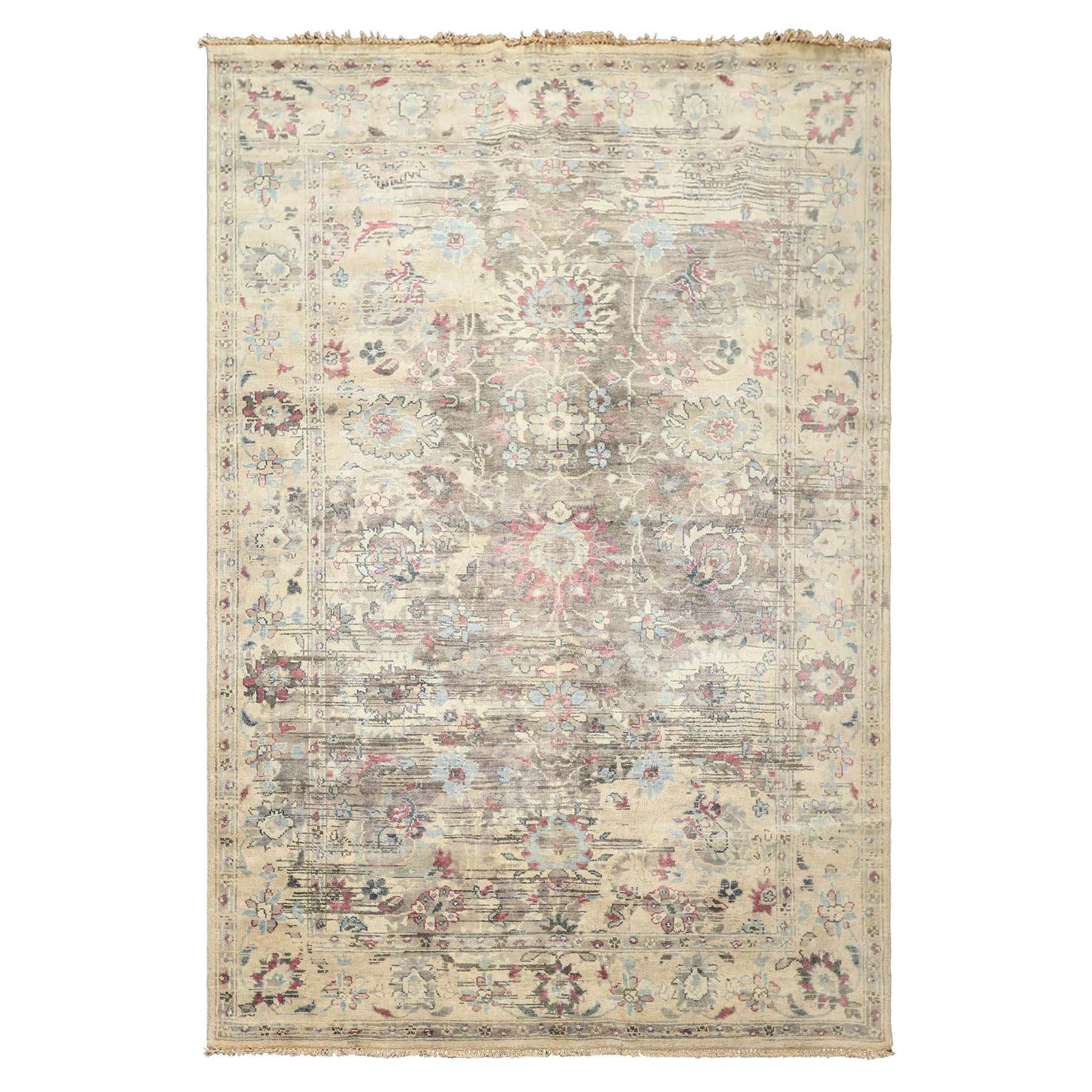 6x9 Taupe, Gray, Ivory Color Hand Knotted Oushak Wool Transitional Oriental Rug