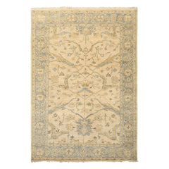 6x9 Beige, Aqua, Light Gold Color Hand Knotted Oushak Wool Traditional Oriental Rug