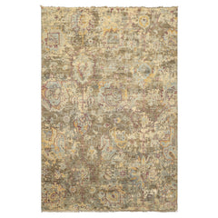 6x9 Beige, Moss, Aqua Color Hand Knotted Oushak Wool Traditional Oriental Rug