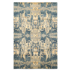 6x9 Gray, Aqua, Ivory Color Hand Knotted Indo Tibetan Wool & Bamboo Silk Modern & Contemporary Oriental Rug