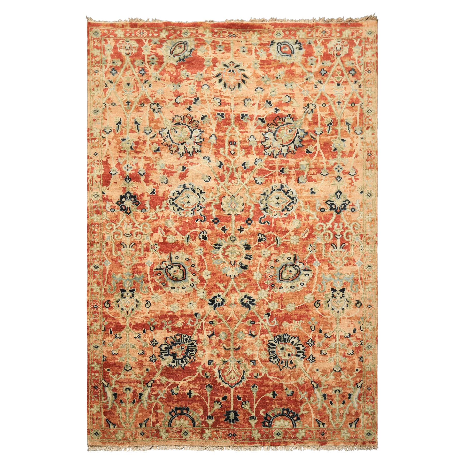 6x9 Burnt Orange, Blush, Aqua Color Hand Knotted Oushak Wool Arts & Crafts Oriental Rug
