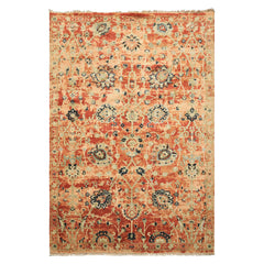 6x9 Burnt Orange, Blush, Aqua Color Hand Knotted Oushak Wool Arts & Crafts Oriental Rug
