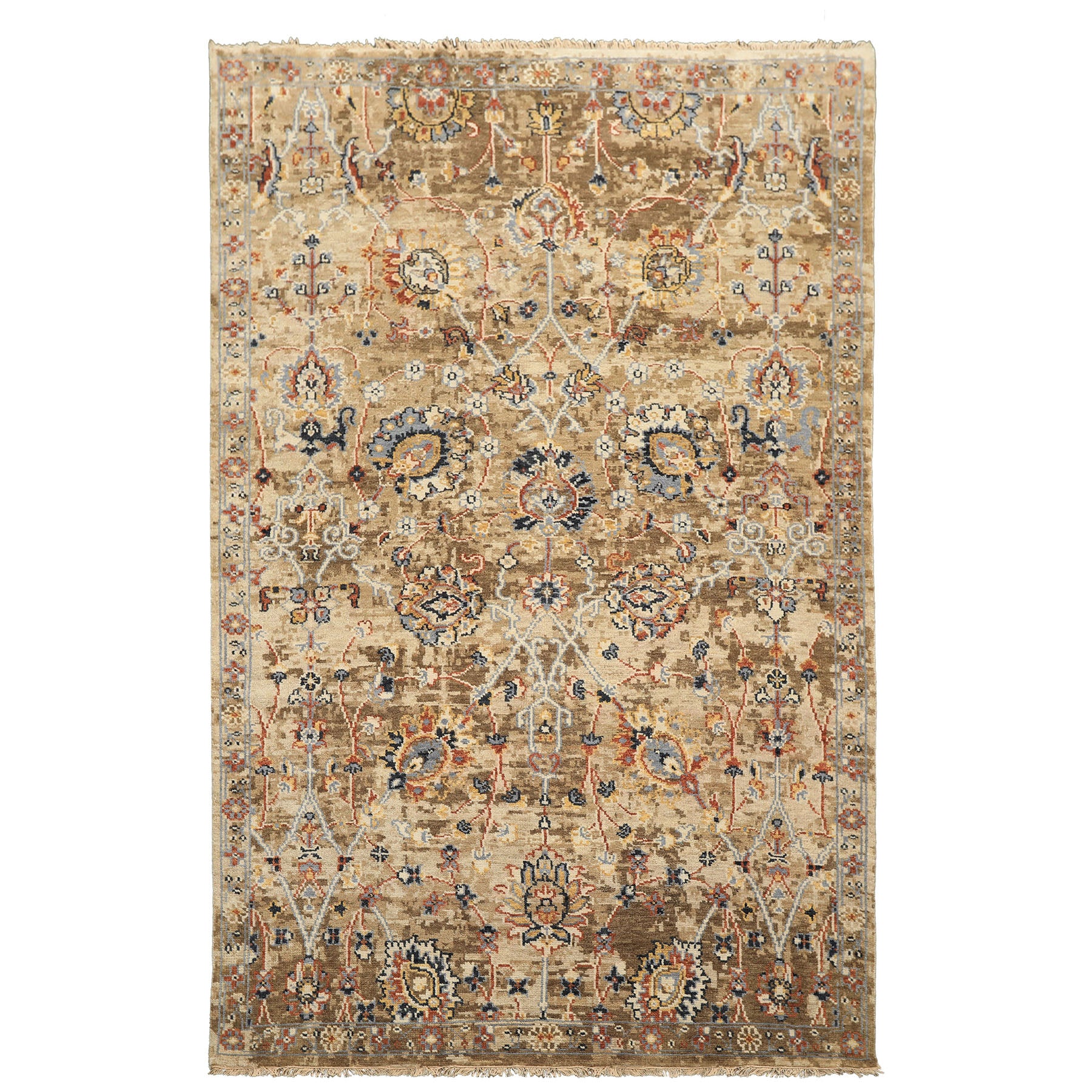 6x9 Beige, Rust, Navy Color Hand Knotted Oushak Wool Arts & Crafts Oriental Rug