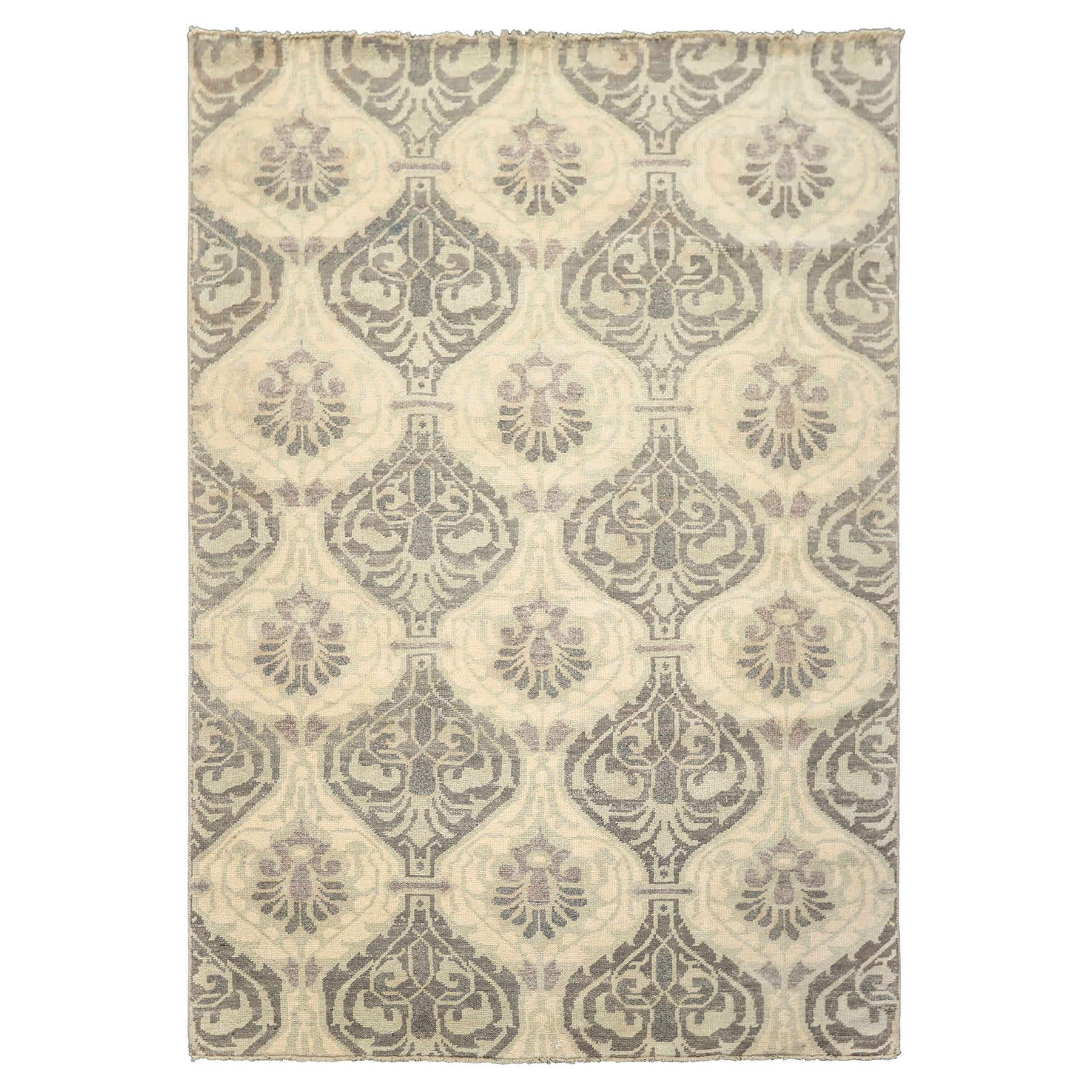 6x9 Ivory, Faded Mint, Gray Color Hand Knotted Oushak Wool Transitional Oriental Rug