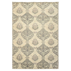 6x9 Ivory, Faded Mint, Gray Color Hand Knotted Oushak Wool Transitional Oriental Rug