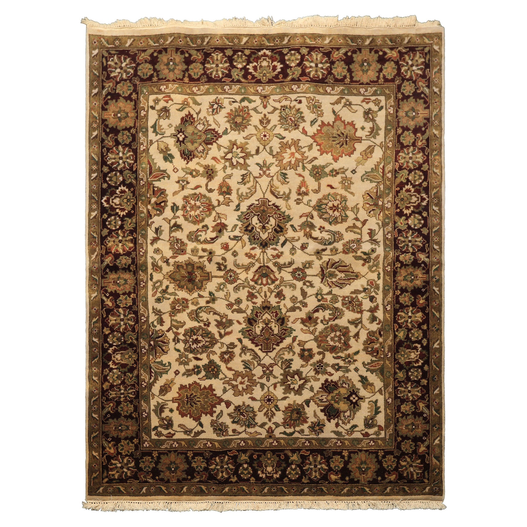 5x7 Beige, Maroon, Green Color Hand Knotted Agra Wool Traditional Oriental Rug