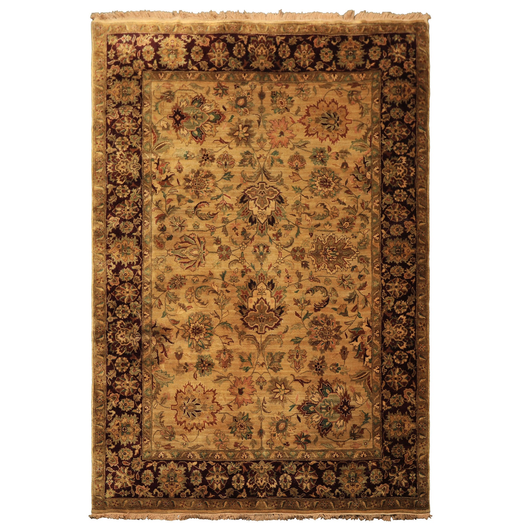 6x9 Gold, Maroon, Turquoise Color Hand Knotted Agra Wool Traditional Oriental Rug