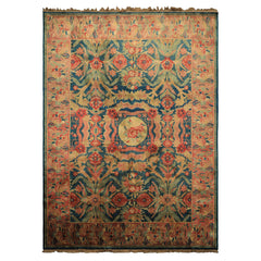 9x12 Teal, Turquoise, Rose Color Hand Knotted Oushak Wool Arts & Crafts Oriental Rug