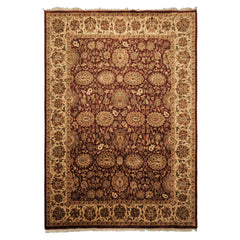 8x11 Maroon, Ivory, Green Color Hand Knotted Agra New Zealand Wool Traditional Oriental Rug