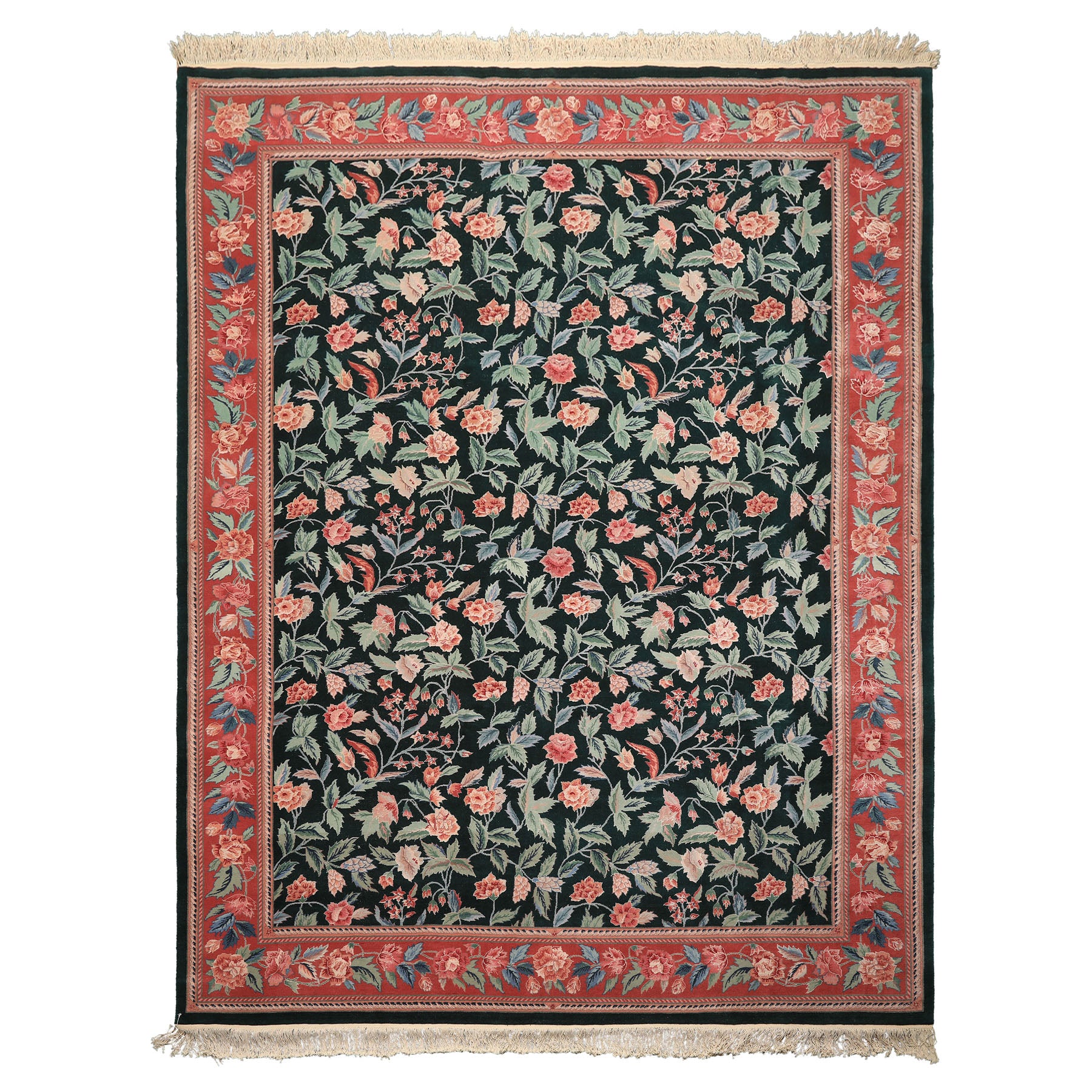 9x12 Emerald, Rose, Aqua Color Hand Knotted Pak Persian Wool & Silk Arts & Crafts Oriental Rug