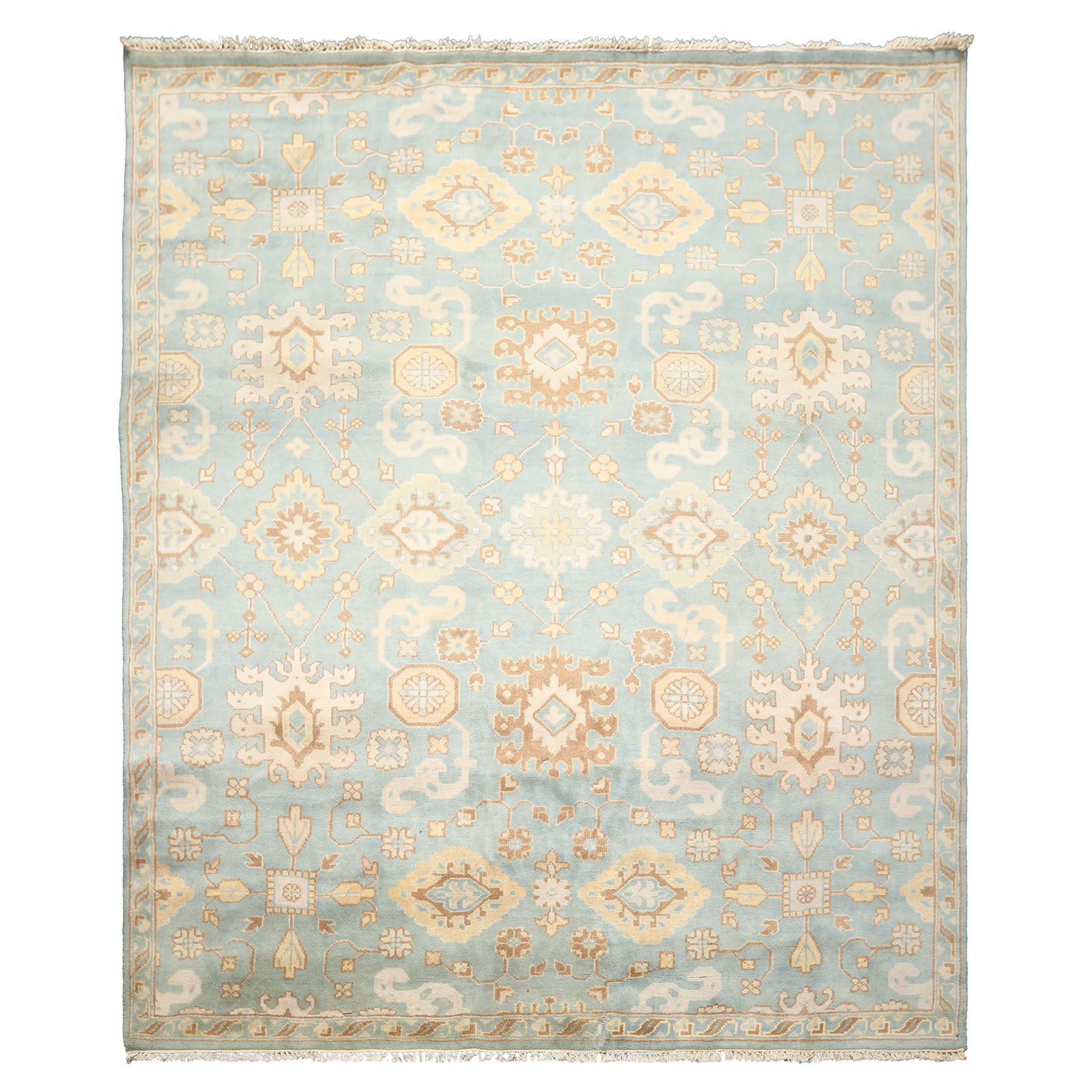 8x10 Seafoam, Ivory, Taupe Color Hand Knotted Oushak Wool Arts & Crafts Oriental Rug