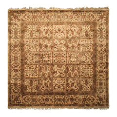 Square Ivory, Sage, Rust Color Hand Knotted Agra Wool Traditional Oriental Rug