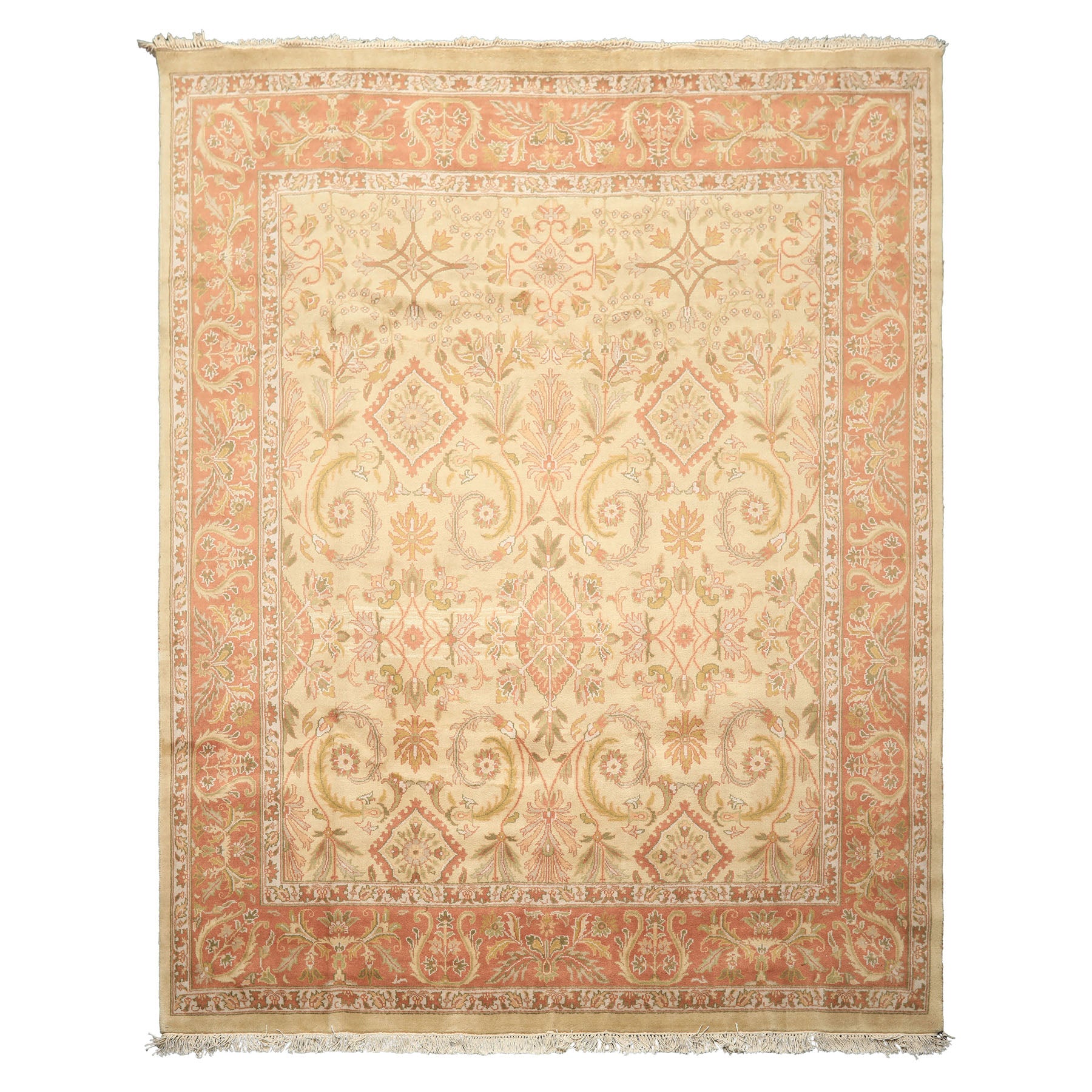 8x10 Beige, Blush, Sage Color Hand Knotted Oushak Wool Traditional Oriental Rug