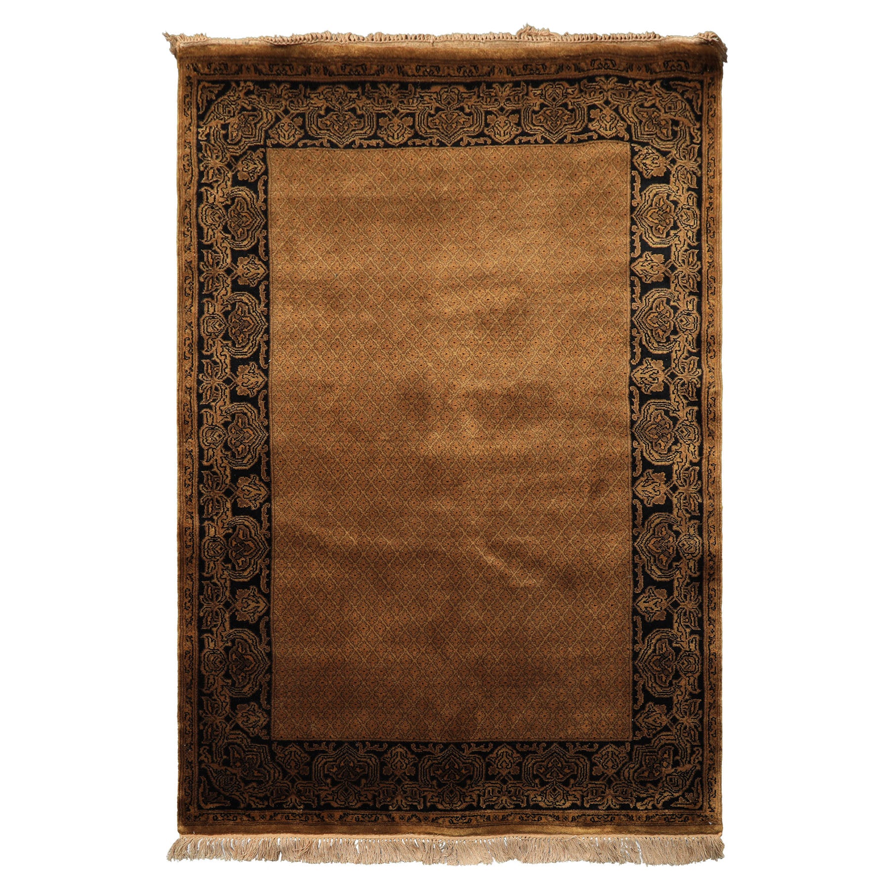 4x6 Gold, Black, Brown Color Hand Knotted Indo Tibetan New Zealand Wool Transitional Oriental Rug