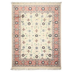 9x12 Ivory, Blush, Aqua Color Hand Knotted Organic Look Wool Traditional Oriental Rug
