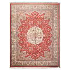 9x12 Orange, Ivory, Taupe Color Hand Knotted Indo Tabriz Wool Traditional Oriental Rug