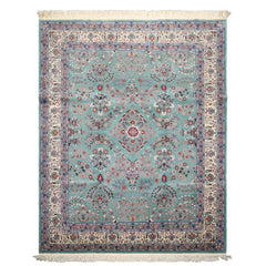 8x10 Turquoise, Ivory, Red Color Hand Knotted Indo Sarouk New Zealand Wool Traditional Oriental Rug