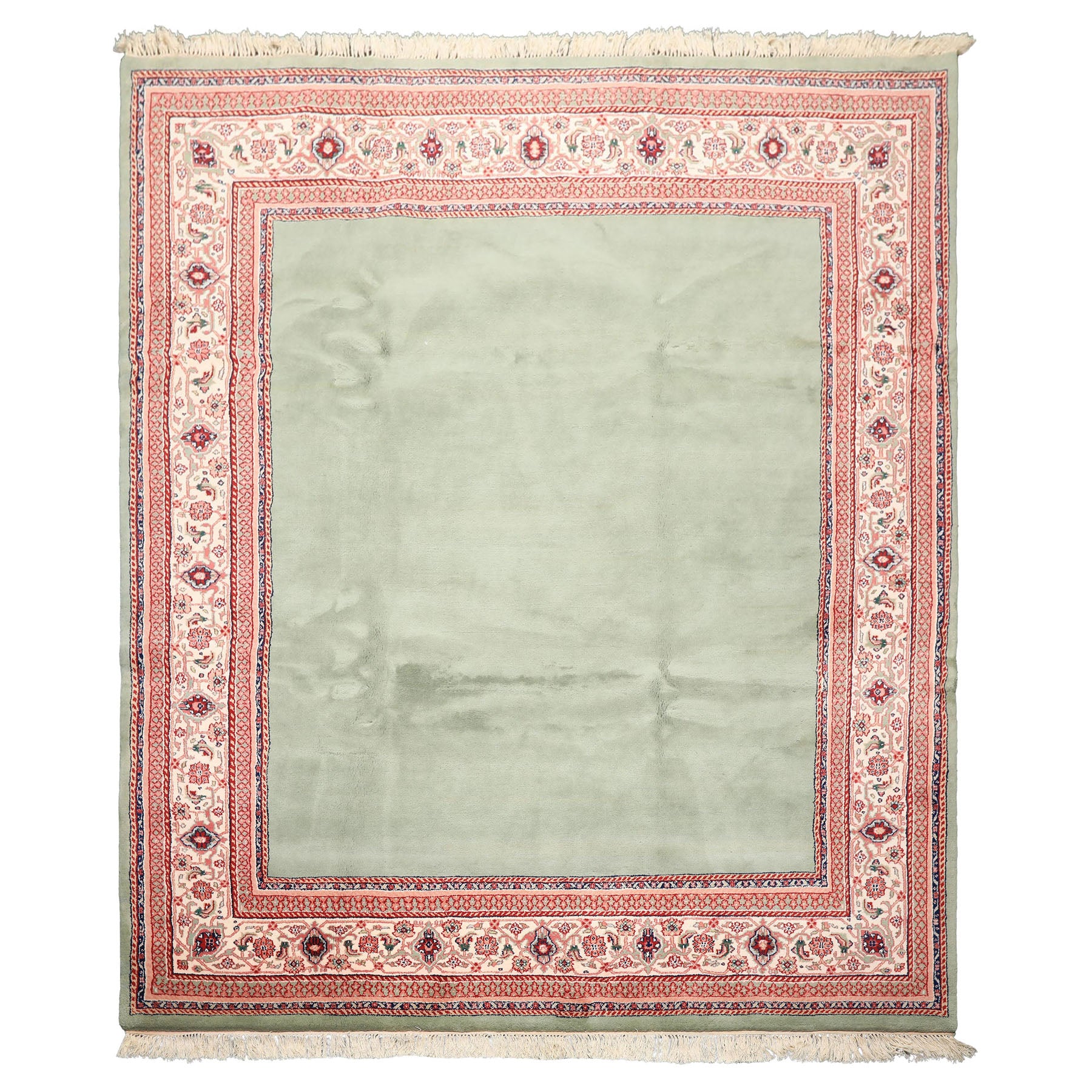 8x10 Mint, Ivory, Blush Color Hand Knotted Indo Tabriz Wool Traditional Oriental Rug