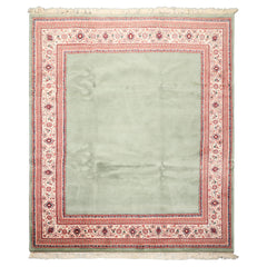 8x10 Mint, Ivory, Blush Color Hand Knotted Indo Tabriz Wool Traditional Oriental Rug