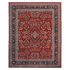 8x10 Red, Navy, Aqua Color Hand Knotted Indo Sarouk New Zealand Wool Traditional Oriental Rug