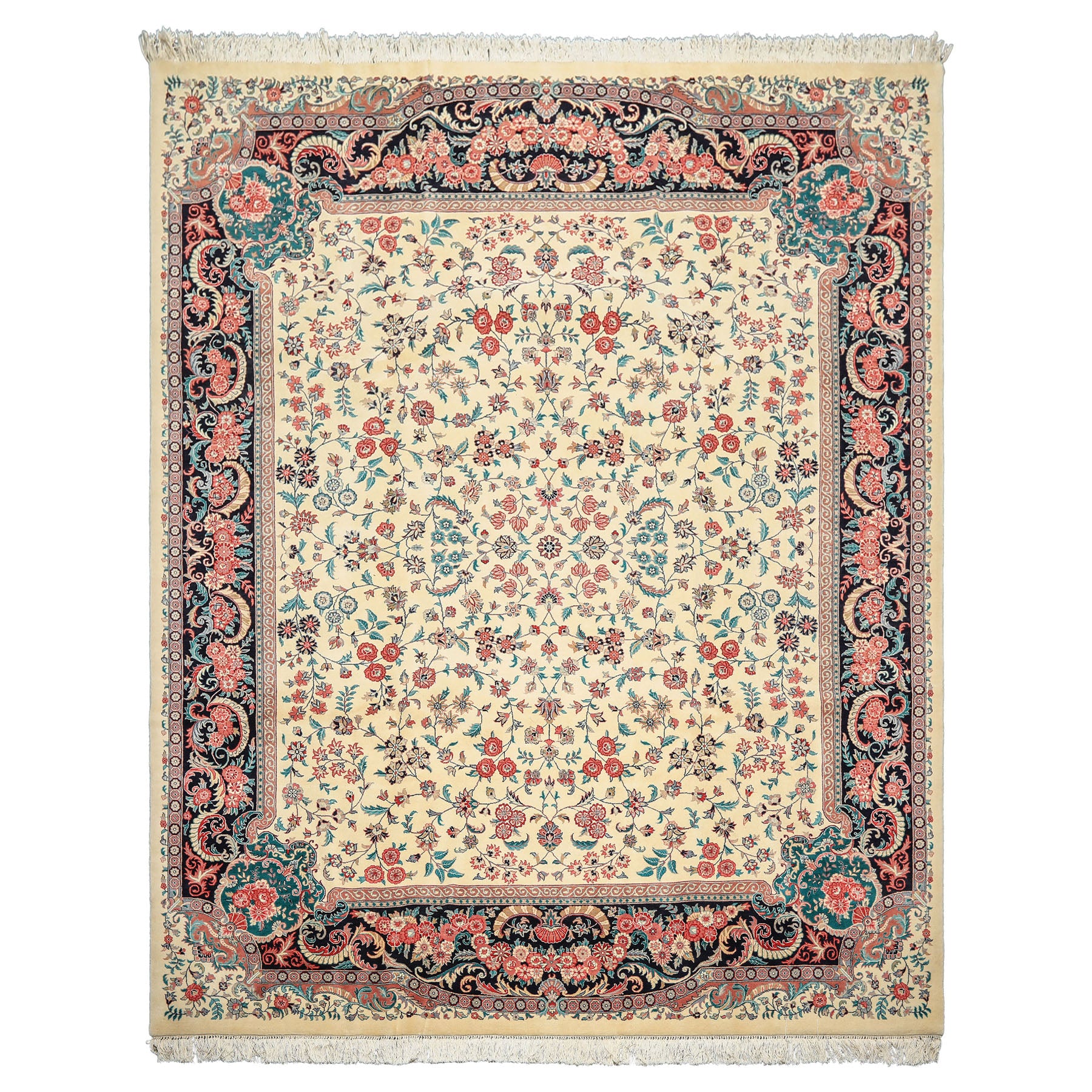8x10 Ivory, Black, Turquoise Color Hand Knotted Pak Persian New Zealand Wool Traditional Oriental Rug