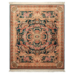 8x10 Emerald, Tan, Brown Color Hand Knotted French Aubusson Savonerrie Wool Traditional Oriental Rug