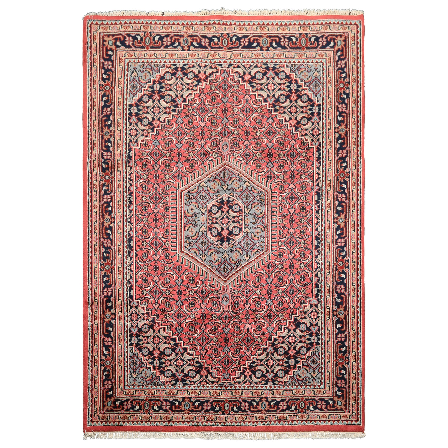 6x9 Rose, Charcoal, Aqua Color Hand Knotted Indo Persian Wool Traditional Oriental Rug