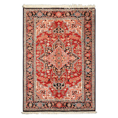 6x9 Red, Aqua, Blush Color Hand Knotted Indo Heriz Wool Traditional Oriental Rug