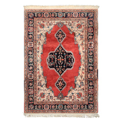 6x9 Ruby Red, Beige, Aqua Color Hand Knotted Indo Tabriz Wool Traditional Oriental Rug