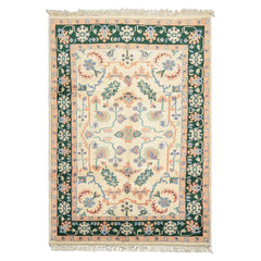6x9 Ivory, Green, Peach Color Hand Knotted Indo Heriz Wool Traditional Oriental Rug