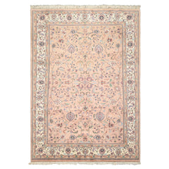 6x9 Baby Pink, Ivory, Aqua Color Hand Knotted Indo Kashan Wool Traditional Oriental Rug