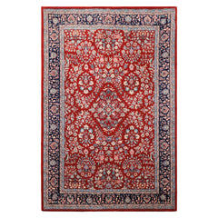 6x9 Red, Navy, Ivory Color Hand Knotted Indo Kashan New Zealand Wool Traditional Oriental Rug