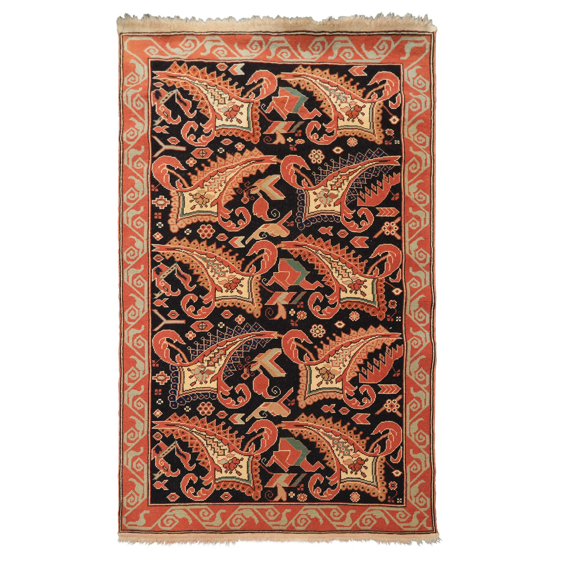 3x5 Charcoal, Burnt Orange, Ivory Color Hand Knotted Oushak Wool Arts & Crafts Oriental Rug