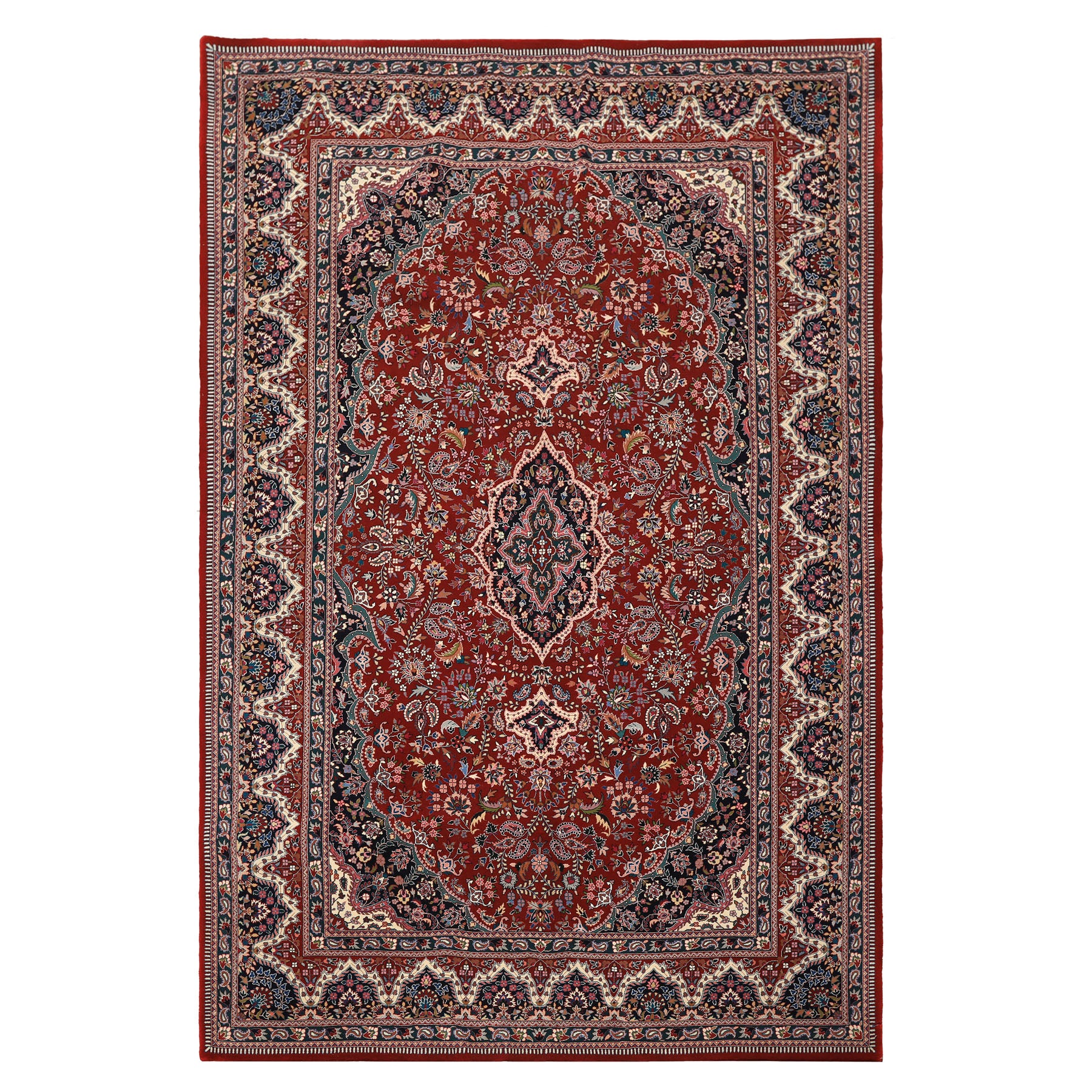 6x9 Red, Ivory, Navy Color Hand Knotted Pak Persian Wool & Silk Traditional Oriental Rug